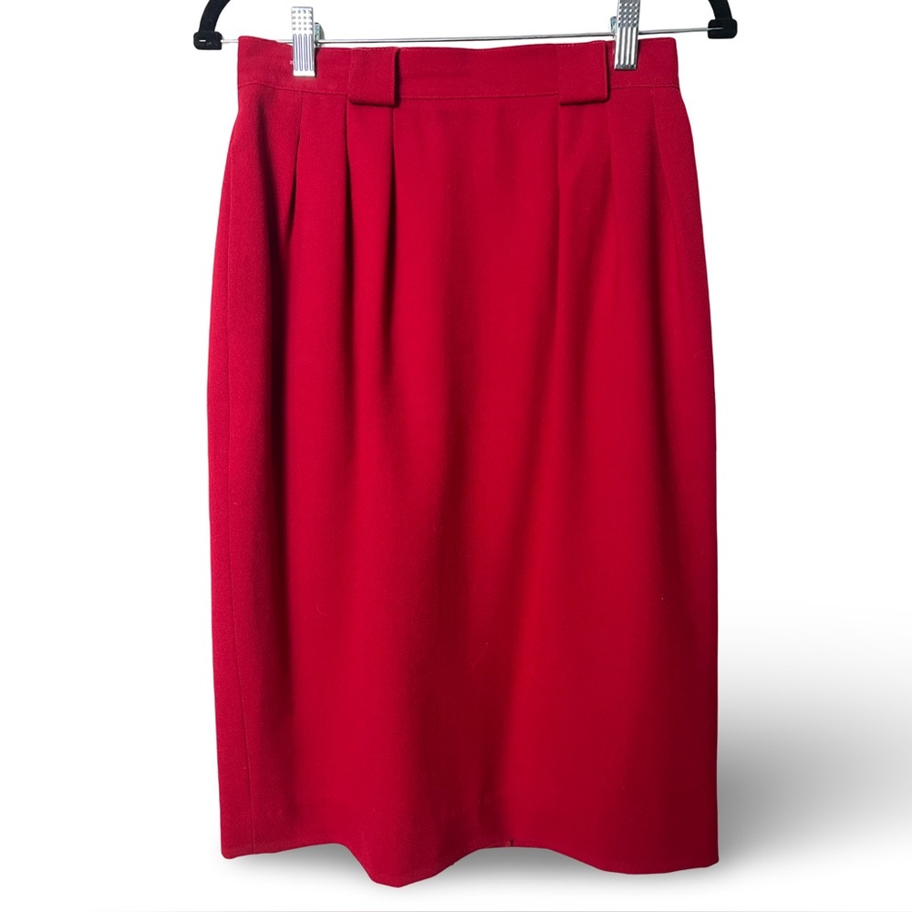 Paul Stanley Vintage High Waist Wool Crepe Midi Skirt Red Secretary 80s – Sz. 8‎